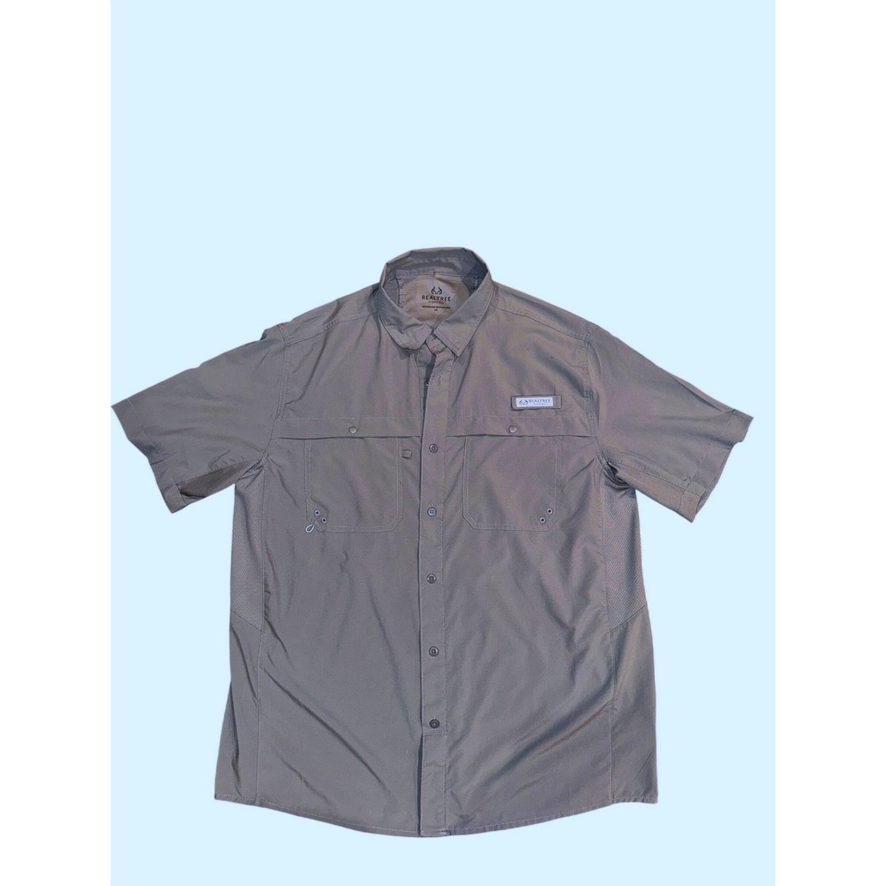 Realtree Fishing Mens Short Sleeve Button Down Shirt Gray Ventilated Large (514)